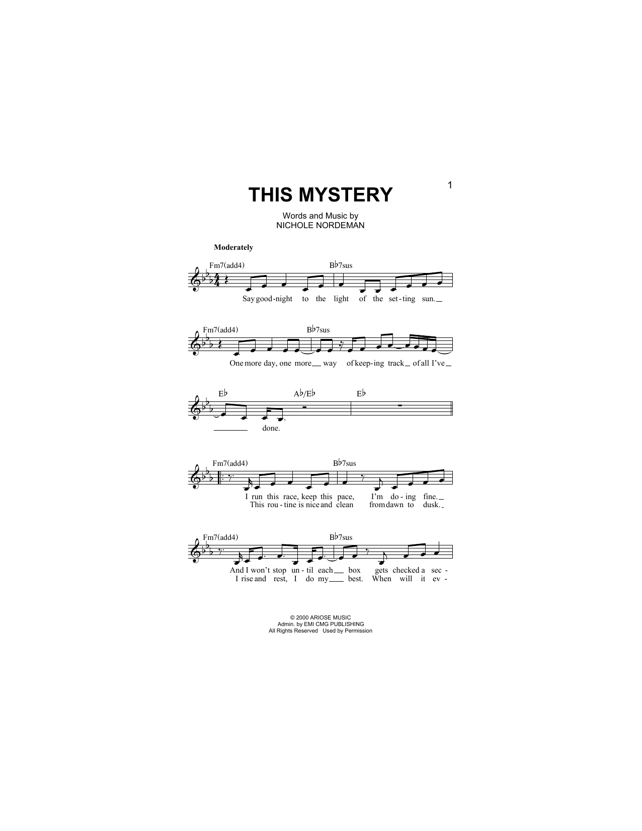 Nichole Nordeman This Mystery Sheet Music Notes & Chords for Piano, Vocal & Guitar Chords (Right-Hand Melody) - Download or Print PDF