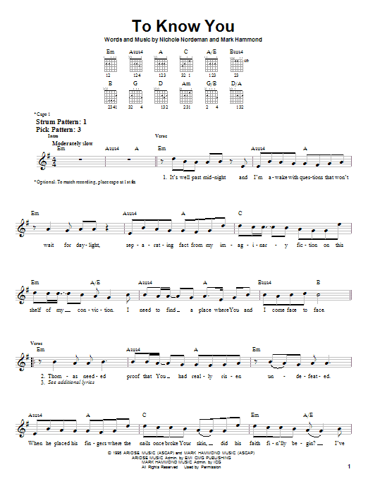 Nichole Nordeman To Know You Sheet Music Notes & Chords for Lyrics & Chords - Download or Print PDF