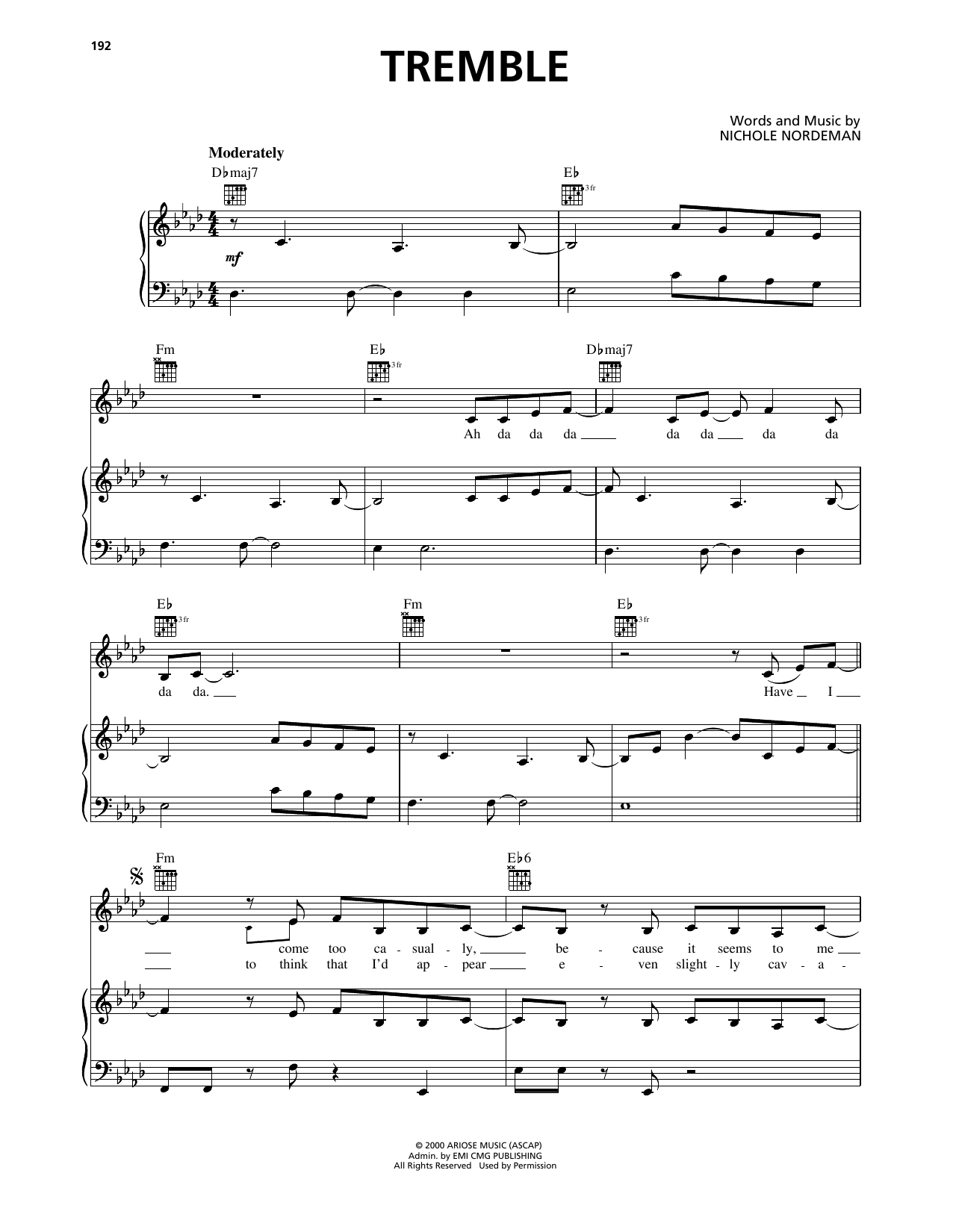 Nichole Nordeman Tremble Sheet Music Notes & Chords for Piano, Vocal & Guitar Chords (Right-Hand Melody) - Download or Print PDF