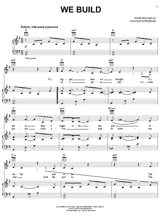 Nichole Nordeman We Build Sheet Music Notes & Chords for Piano, Vocal & Guitar (Right-Hand Melody) - Download or Print PDF Nichole Nordeman We Build Sheet Music Notes & Chords for Piano, Vocal & Guitar (Right-Hand Melody) - Download or Print PDF