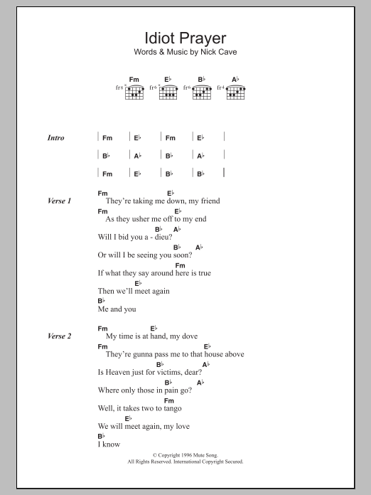 Nick Cave & The Bad Seeds Idiot Prayer Sheet Music Notes & Chords for Lyrics & Chords - Download or Print PDF