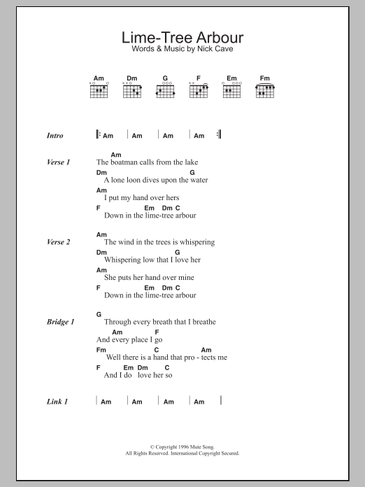 Nick Cave & The Bad Seeds Lime-Tree Arbour Sheet Music Notes & Chords for Lyrics & Chords - Download or Print PDF