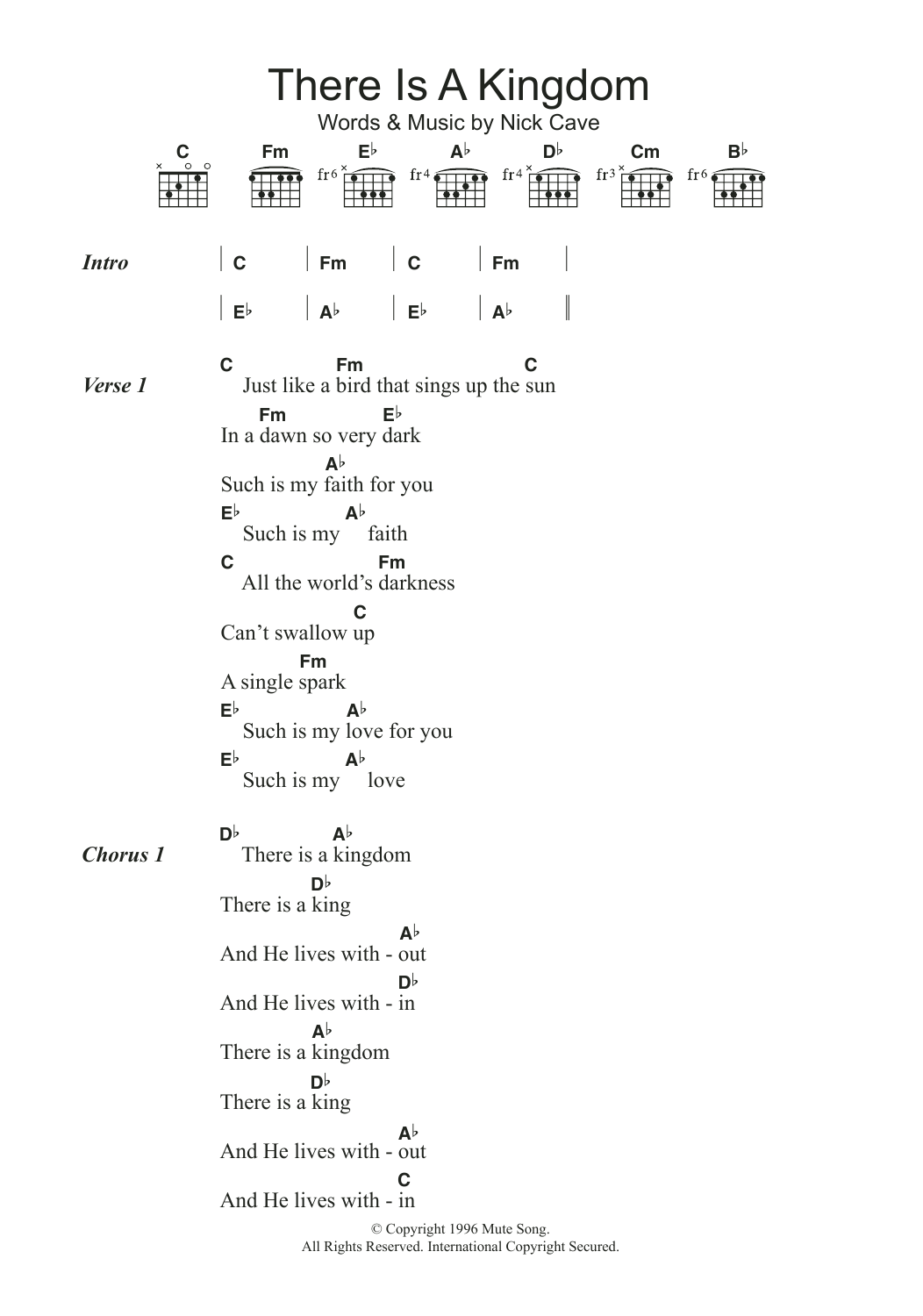 Nick Cave & The Bad Seeds There Is A Kingdom Sheet Music Notes & Chords for Guitar Chords/Lyrics - Download or Print PDF