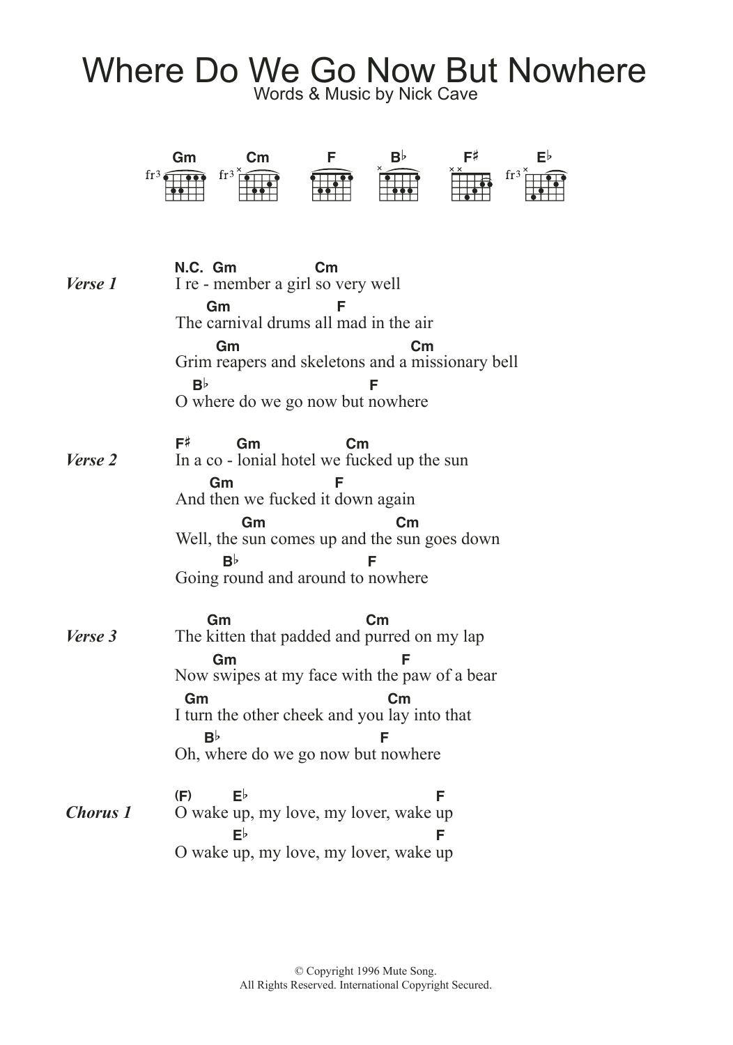 Nick Cave & The Bad Seeds Where Do We Go Now But Nowhere Sheet Music Notes & Chords for Guitar Chords/Lyrics - Download or Print PDF