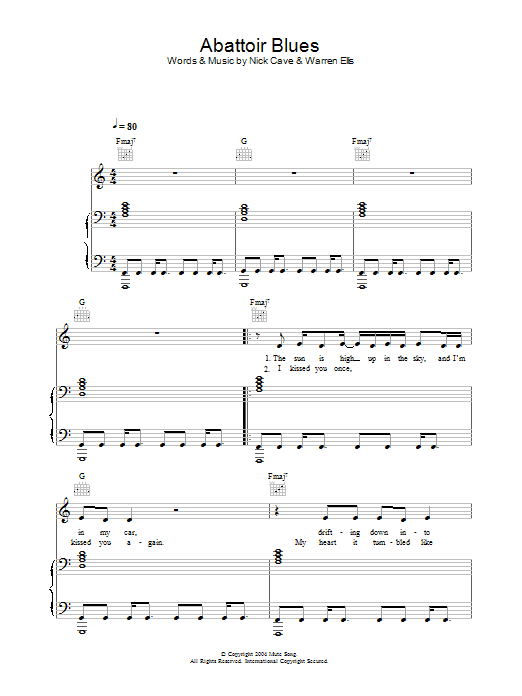 Nick Cave Abattoir Blues Sheet Music Notes & Chords for Piano, Vocal & Guitar - Download or Print PDF