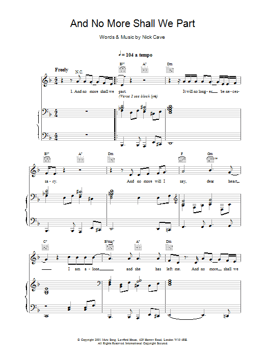Nick Cave And No More Shall We Part Sheet Music Notes & Chords for Lyrics & Chords - Download or Print PDF