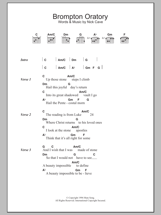 Nick Cave & The Bad Seeds Brompton Oratory Sheet Music Notes & Chords for Lyrics & Chords - Download or Print PDF