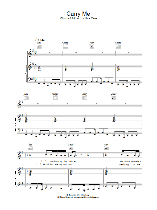 Nick Cave Carry Me Sheet Music Notes & Chords for Piano, Vocal & Guitar - Download or Print PDF