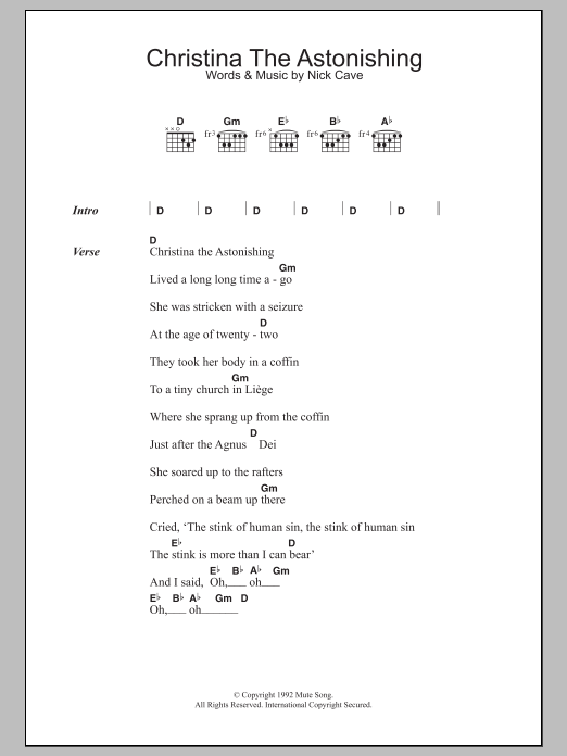 Nick Cave Christina The Astonishing Sheet Music Notes & Chords for Lyrics & Chords - Download or Print PDF
