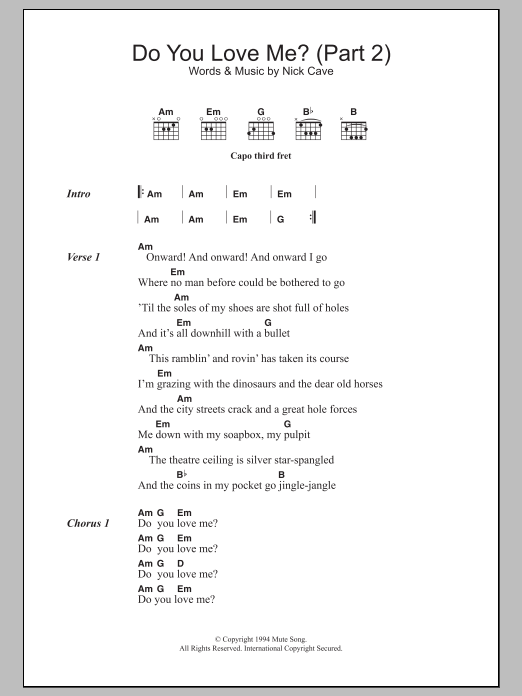 Nick Cave Do You Love Me (Part 2) Sheet Music Notes & Chords for Lyrics & Chords - Download or Print PDF