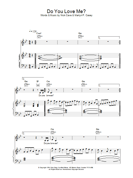 Nick Cave Do You Love Me? Sheet Music Notes & Chords for Lyrics & Chords - Download or Print PDF