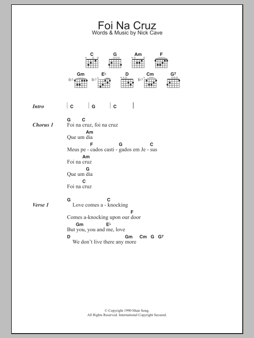 Nick Cave Foi Na Cruz Sheet Music Notes & Chords for Lyrics & Chords - Download or Print PDF