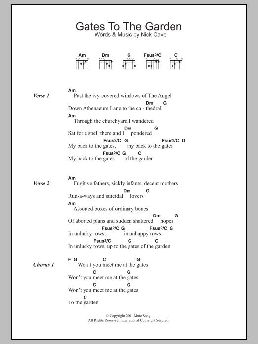 Nick Cave Gates To The Garden Sheet Music Notes & Chords for Lyrics & Chords - Download or Print PDF