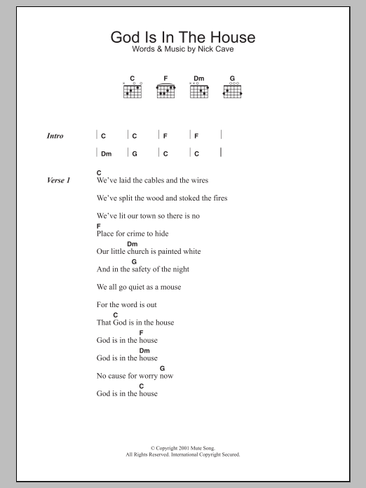 Nick Cave God Is In The House Sheet Music Notes & Chords for Lyrics & Chords - Download or Print PDF