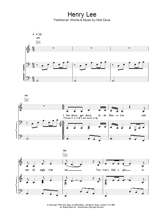 Nick Cave Henry Lee Sheet Music Notes & Chords for Lyrics & Chords - Download or Print PDF
