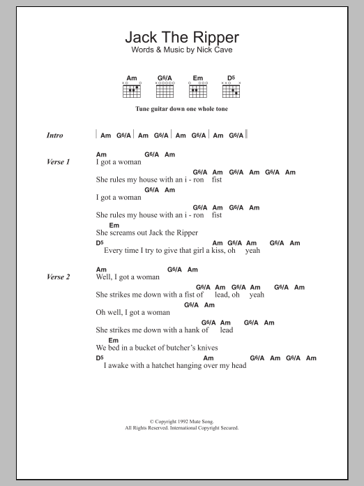 Nick Cave Jack The Ripper Sheet Music Notes & Chords for Lyrics & Chords - Download or Print PDF