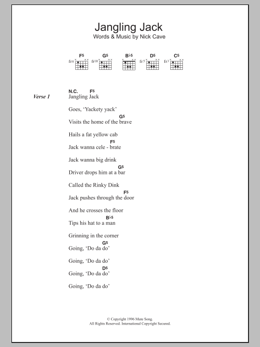 Nick Cave Jangling Jack Sheet Music Notes & Chords for Lyrics & Chords - Download or Print PDF