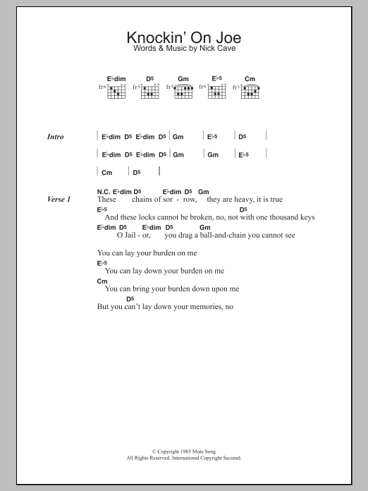 Nick Cave Knockin' On Joe Sheet Music Notes & Chords for Lyrics & Chords - Download or Print PDF