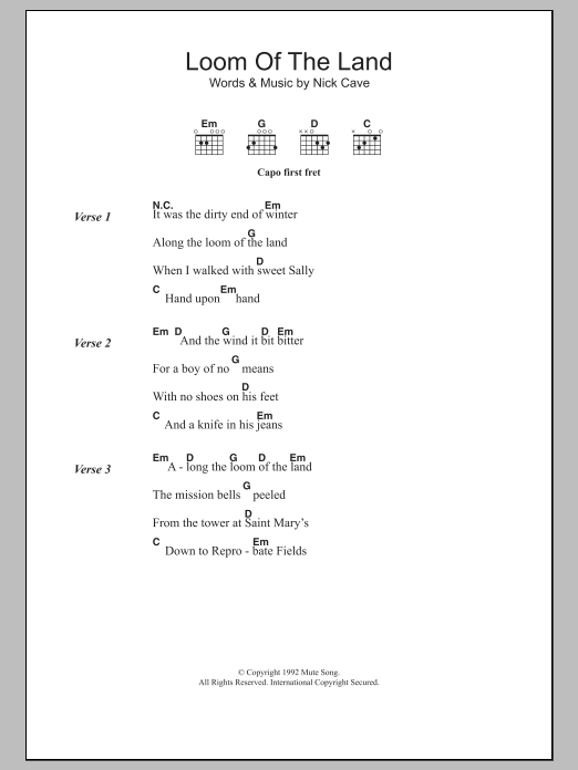 Nick Cave Loom Of The Land Sheet Music Notes & Chords for Lyrics & Chords - Download or Print PDF