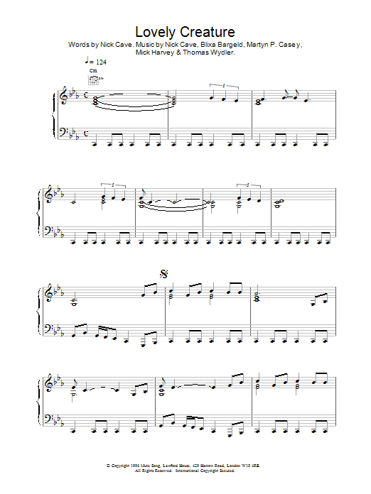 Nick Cave Lovely Creature Sheet Music Notes & Chords for Piano, Vocal & Guitar (Right-Hand Melody) - Download or Print PDF