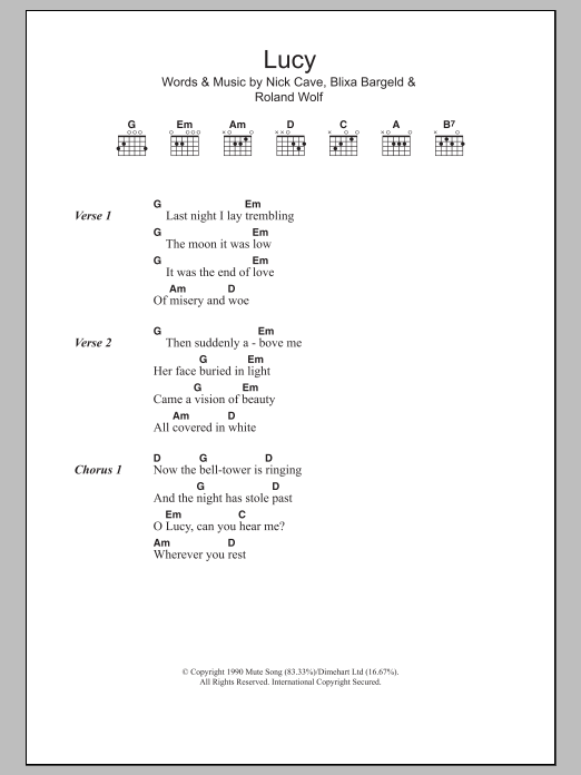 Nick Cave Lucy Sheet Music Notes & Chords for Lyrics & Chords - Download or Print PDF