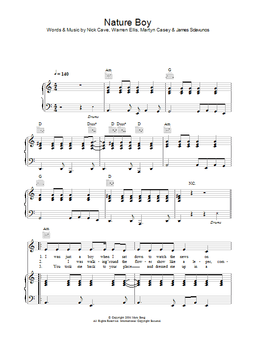 Nick Cave Nature Boy Sheet Music Notes & Chords for Lyrics & Chords - Download or Print PDF