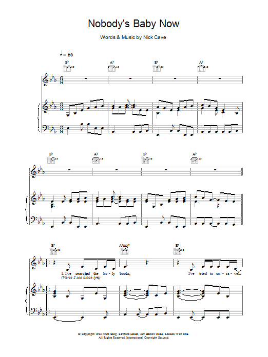 Nick Cave Nobody's Baby Now Sheet Music Notes & Chords for Lyrics & Chords - Download or Print PDF
