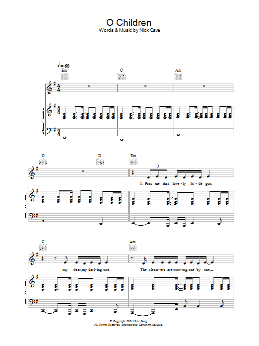 Nick Cave O Children Sheet Music Notes & Chords for Piano, Vocal & Guitar - Download or Print PDF