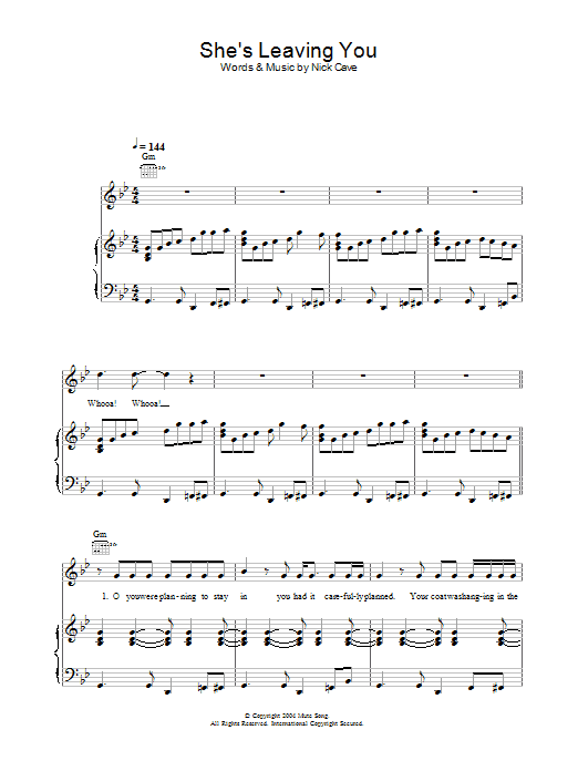 Nick Cave She's Leaving You Sheet Music Notes & Chords for Piano, Vocal & Guitar - Download or Print PDF
