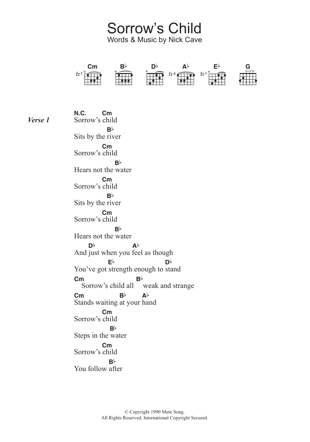 Nick Cave Sorrow's Child Sheet Music Notes & Chords for Lyrics & Chords - Download or Print PDF