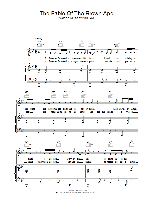 Nick Cave The Fable Of The Brown Ape Sheet Music Notes & Chords for Piano, Vocal & Guitar - Download or Print PDF