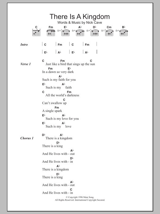 Nick Cave & The Bad Seeds There Is A Kingdom Sheet Music Notes & Chords for Lyrics & Chords - Download or Print PDF
