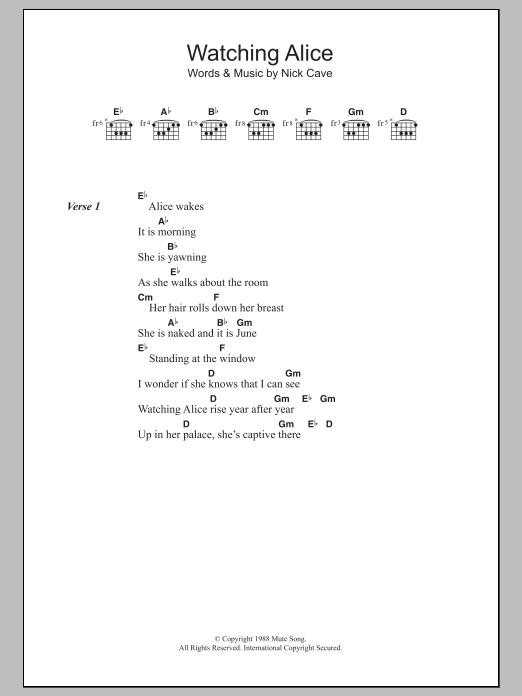 Nick Cave Watching Alice Sheet Music Notes & Chords for Lyrics & Chords - Download or Print PDF