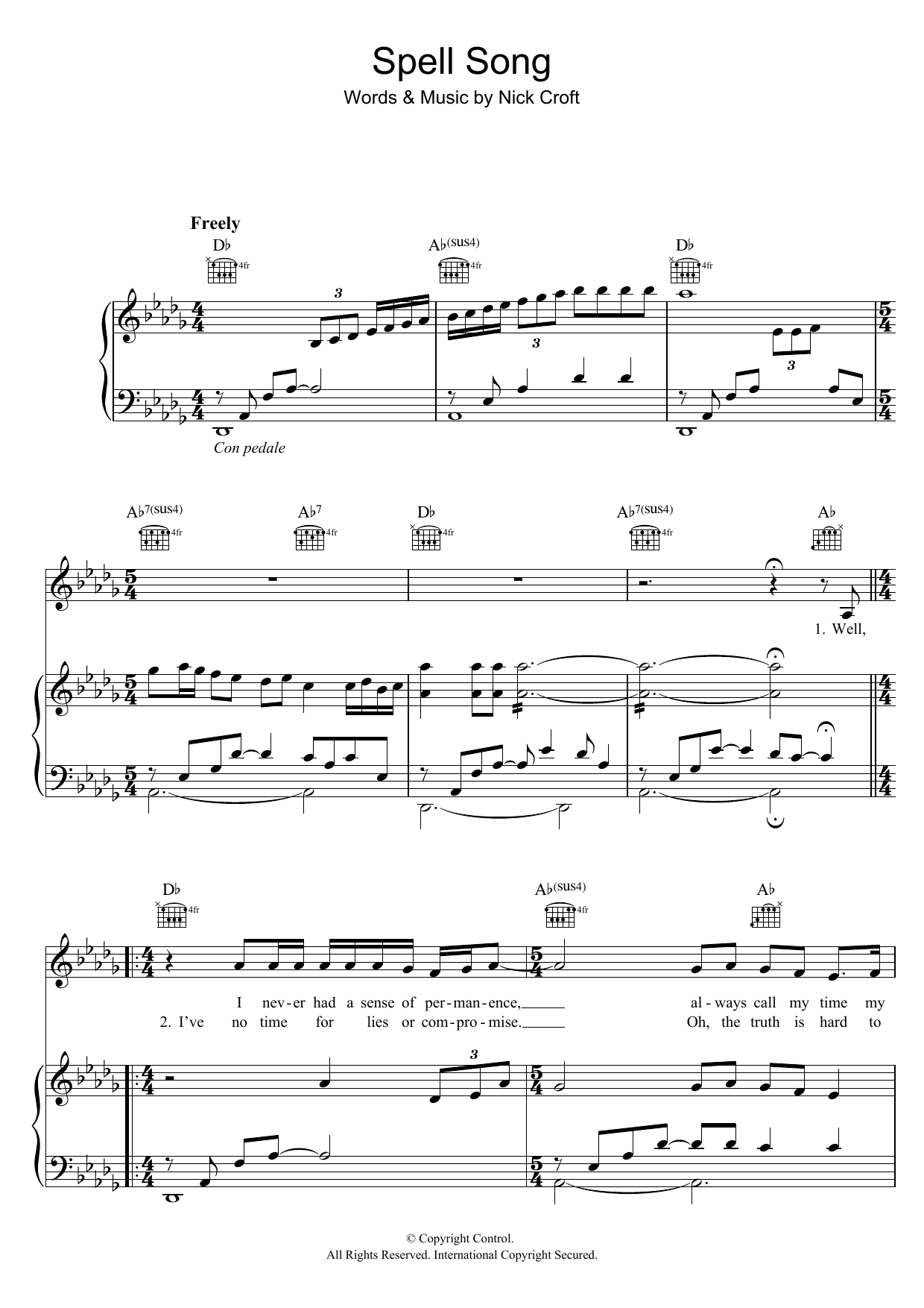 Nick Croft Spellsong Sheet Music Notes & Chords for Piano, Vocal & Guitar - Download or Print PDF