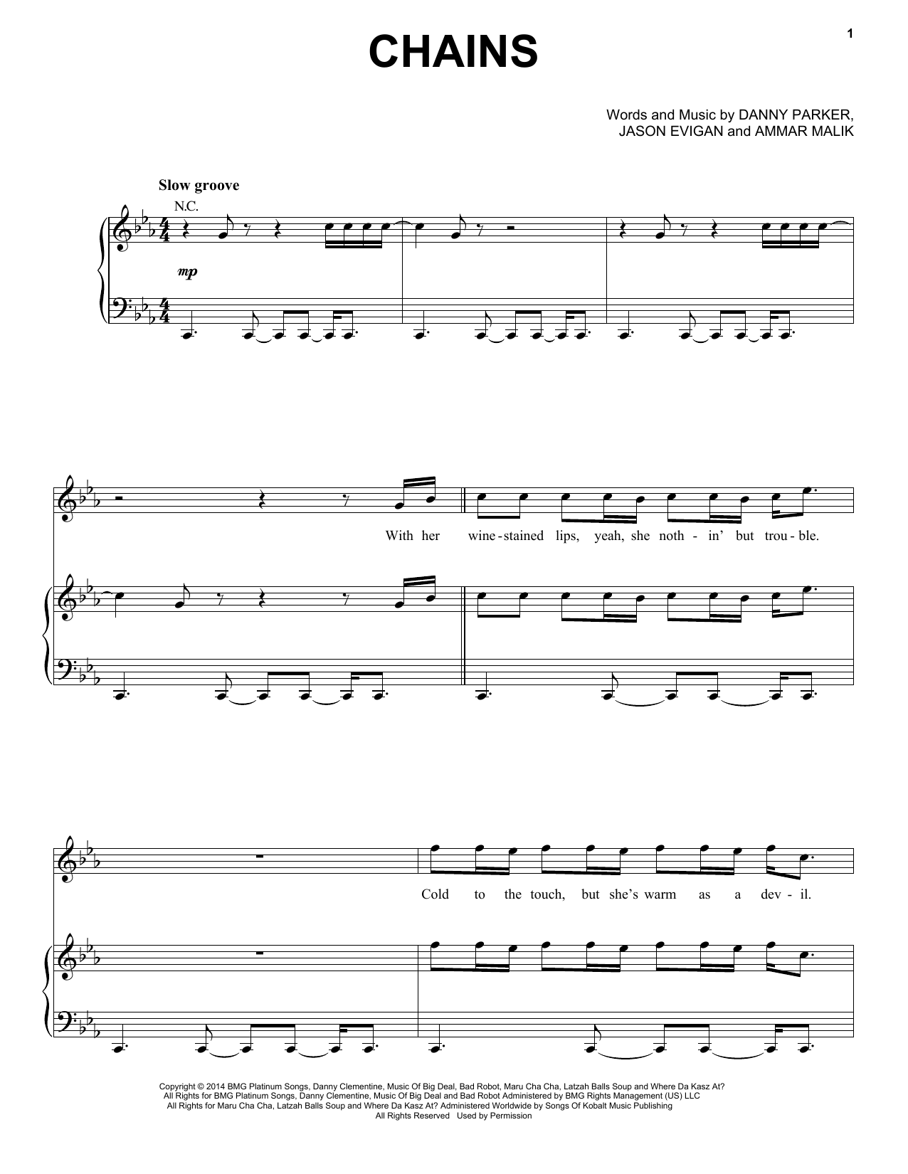 Nick Jonas Chains Sheet Music Notes & Chords for Piano, Vocal & Guitar (Right-Hand Melody) - Download or Print PDF