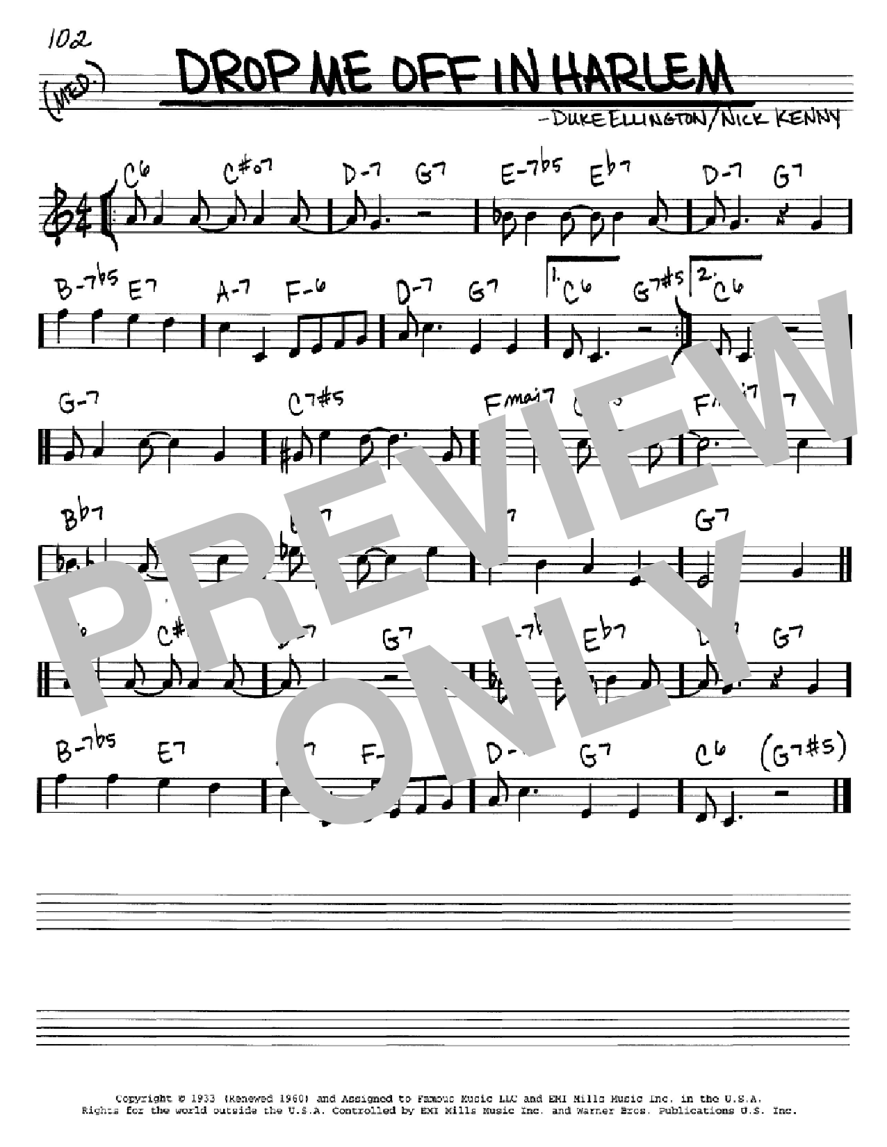 Nick Kenny Drop Me Off In Harlem Sheet Music Notes & Chords for Real Book - Melody & Chords - C Instruments - Download or Print PDF