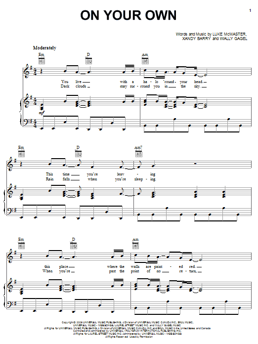 Nick Lachey On Your Own Sheet Music Notes & Chords for Piano, Vocal & Guitar (Right-Hand Melody) - Download or Print PDF