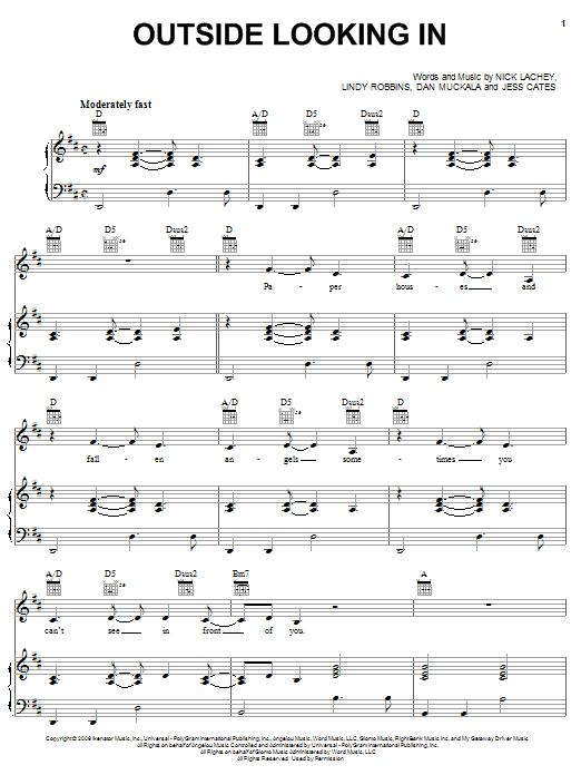 Nick Lachey Outside Looking In Sheet Music Notes & Chords for Piano, Vocal & Guitar (Right-Hand Melody) - Download or Print PDF