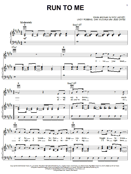 Nick Lachey Run To Me Sheet Music Notes & Chords for Piano, Vocal & Guitar (Right-Hand Melody) - Download or Print PDF