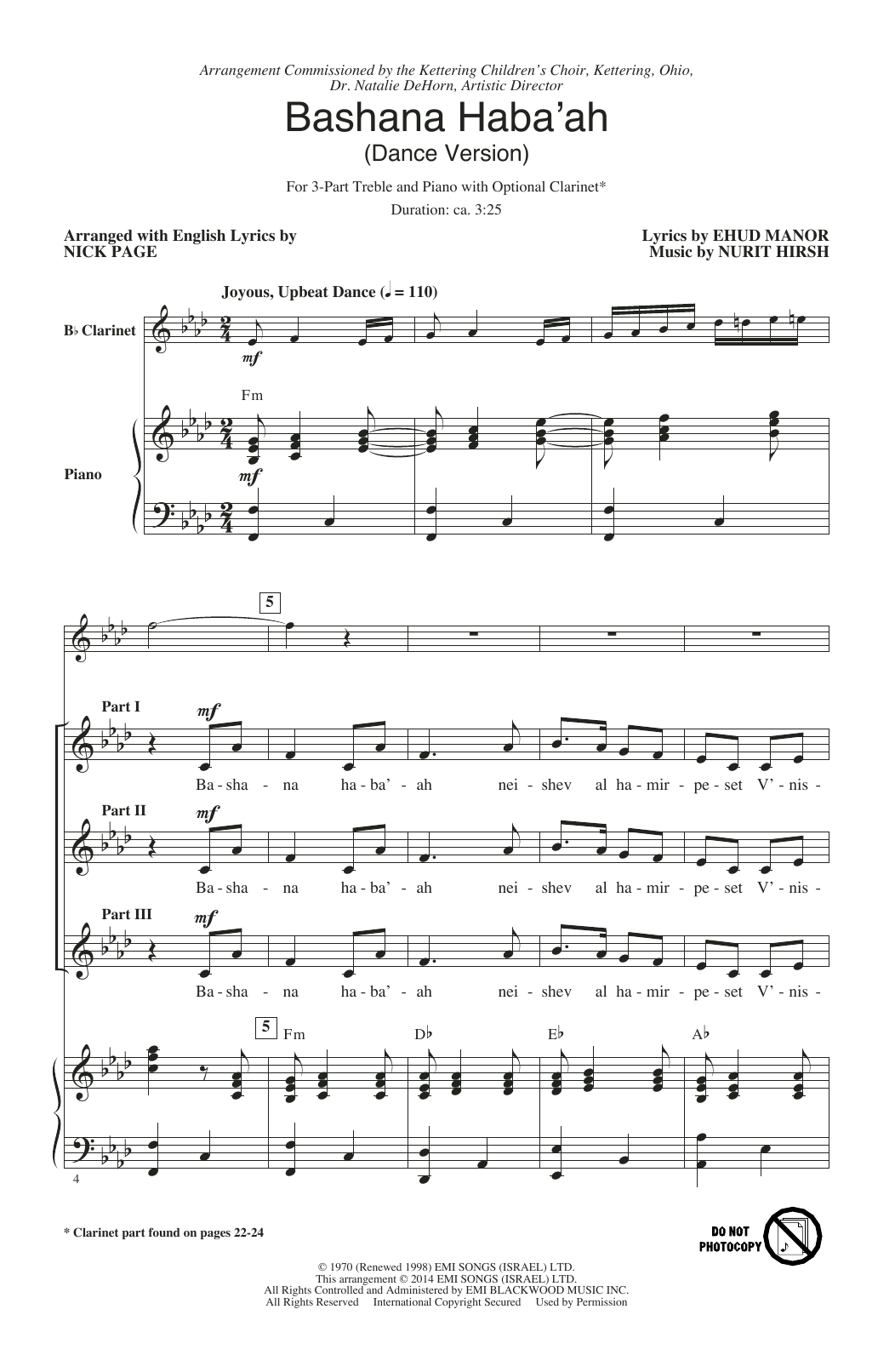 Nick Page Bashana Haba 'Ah Sheet Music Notes & Chords for 3-Part Treble - Download or Print PDF