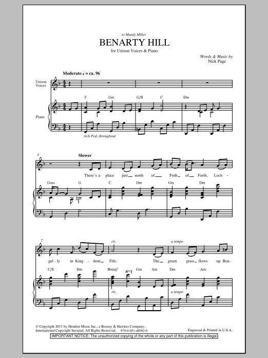 Nick Page Benarty Hill Sheet Music Notes & Chords for Unison Choral - Download or Print PDF