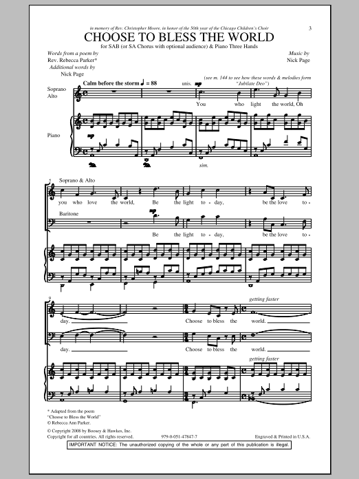 Nick Page Choose To Bless The World Sheet Music Notes & Chords for SAB - Download or Print PDF