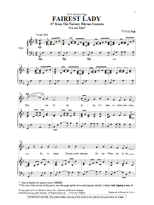 Nick Page Fairest Lady Sheet Music Notes & Chords for SSA - Download or Print PDF