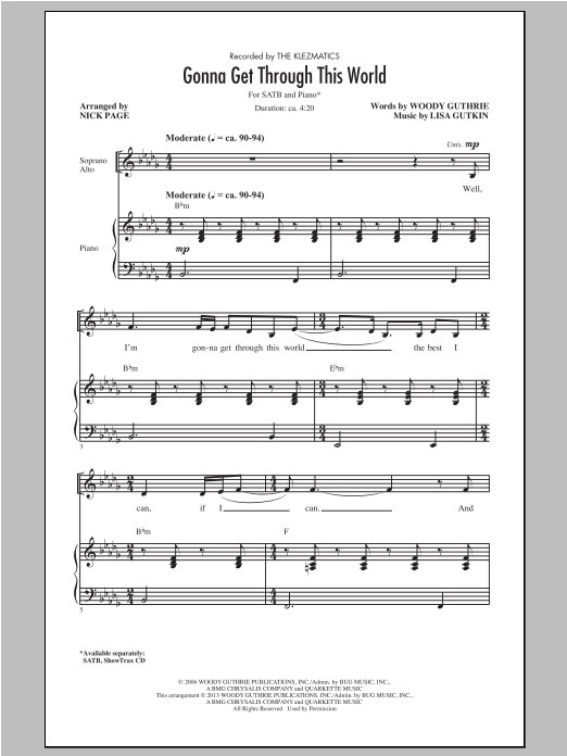 The Klezmatics Gonna Get Through This World (arr. Nick Page) Sheet Music Notes & Chords for 2-Part Choir - Download or Print PDF