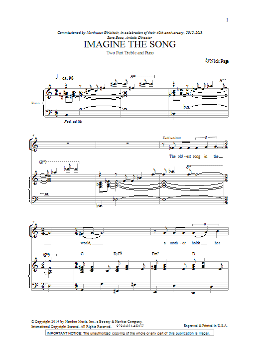 Nick Page Imagine The Song Sheet Music Notes & Chords for 2-Part Choir - Download or Print PDF