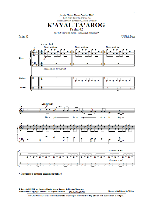 Nick Page K'Ayal Ta'arog Sheet Music Notes & Chords for SATB - Download or Print PDF