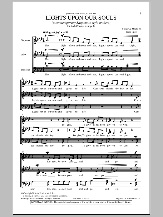 Nick Page Lights Upon Our Souls Sheet Music Notes & Chords for SAB - Download or Print PDF