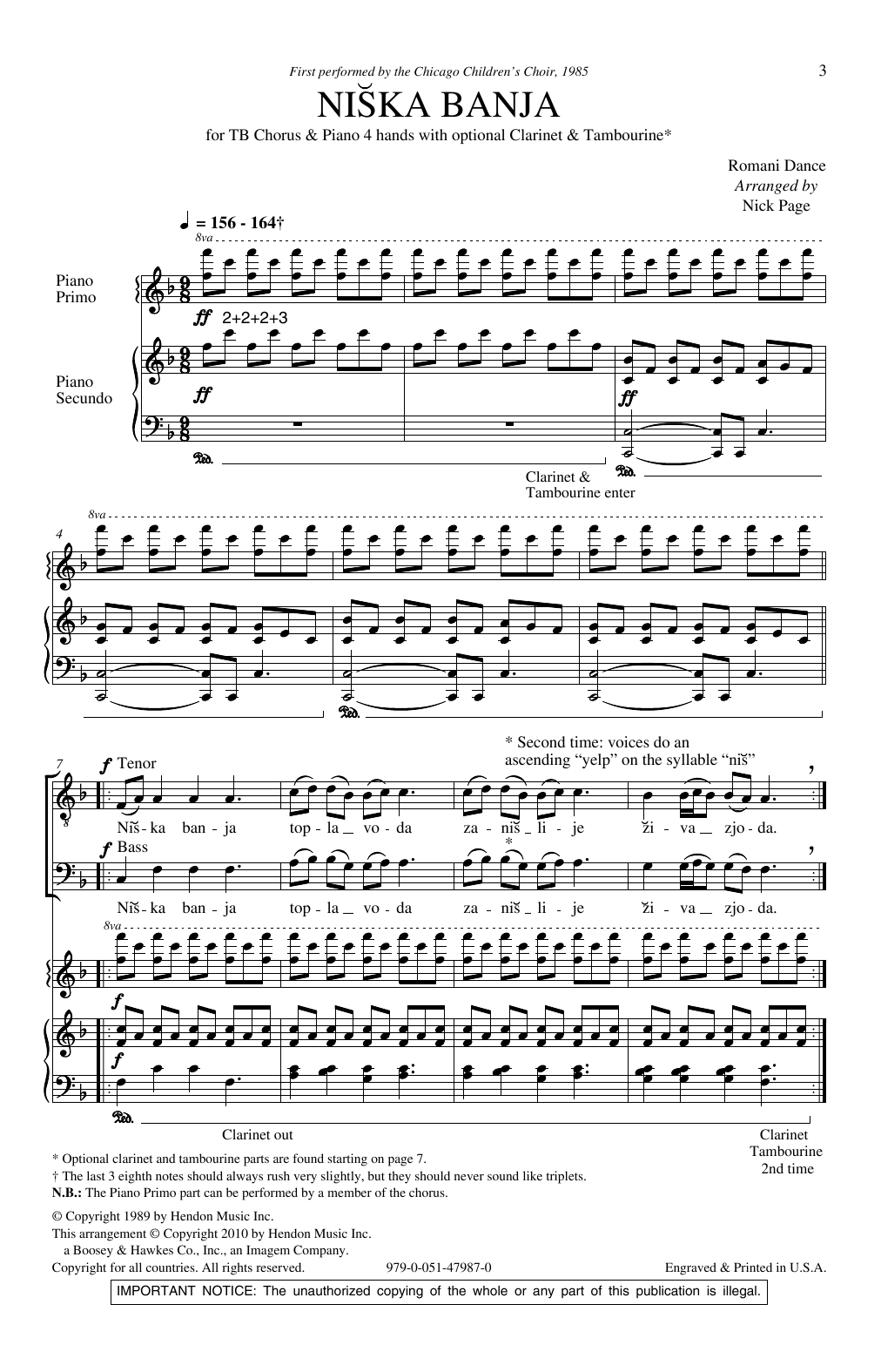 Nick Page Niska Banja Sheet Music Notes & Chords for SAAB - Download or Print PDF