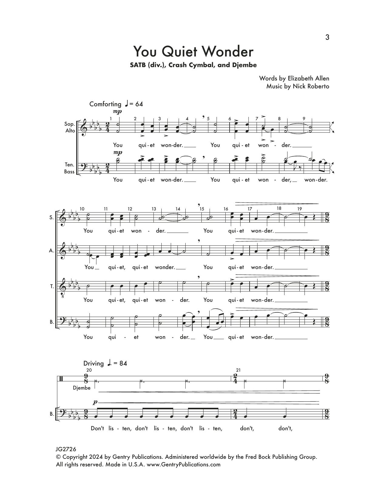 Nick Roberto You Quiet Wonder Sheet Music Notes & Chords for Choir - Download or Print PDF