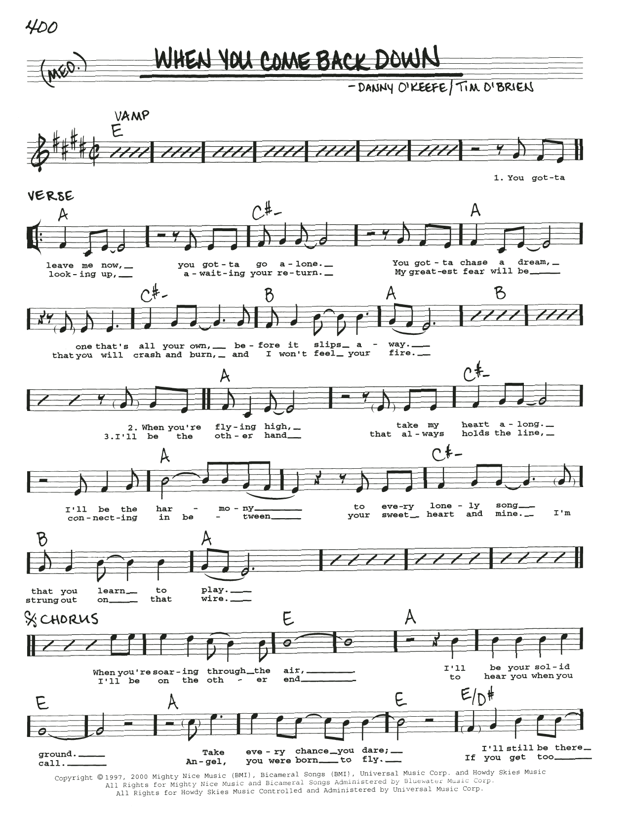 Nickel Creek When You Come Back Down Sheet Music Notes & Chords for Piano, Vocal & Guitar Chords (Right-Hand Melody) - Download or Print PDF